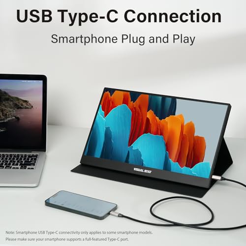 Image of Portable Monitor 15.6'' 1080P FHD USB-C HDMI Computer Display IPS HDR VESA w /Smart Cover Dual Speakers for Laptop PC Mac Phone PS4 /5 Xbox