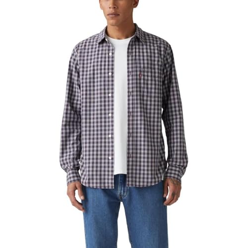 Levi's Men's Classic 1 Pocket Long Sleeve Button Up Shirt, (New) Joel Plaid Dress Blues, Large - image 1