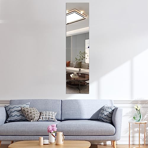 Image of JEOYOO HD Glass Full Length Mirror Tiles - Set of 4, 8'' x 8'' - Frameless Wall Decor for Bedroom, Home Gym Mirrors for Wall, Full Body Mirror Stickers,Large Wall Mounted Mirrors, Long Mirrors,Gift