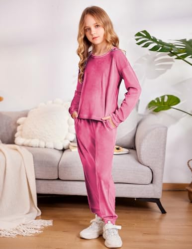 Image of Arshiner Girls 2 Piece Outfit Sweatsuits Set Kids Velour Sweatshirts & Sweatpants Tracksuits Set for Girls
