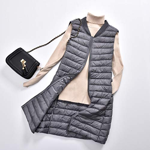 Women's Mid Long Down Vest Puffer Lightweight Down Jacket Stylish Windbreaker Warm Coat Gray