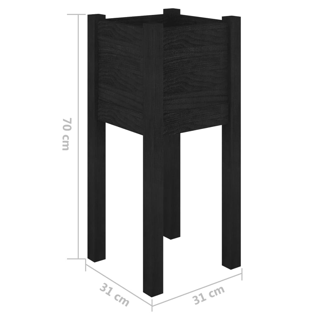 Fioriera nera, 31 x 31 x 70 cm, aiuola rialzata in legno di pino massiccio, per giardino, terrazza, balcone, stabile fioriera rettangolare, alta per fiori ed erbe