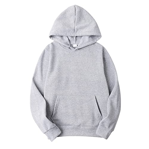 Hularka Men's Basic Long Sleeve Drawstring Hoodie Sweatshirt Casual Solid Color Pullover Tops Gray Medium