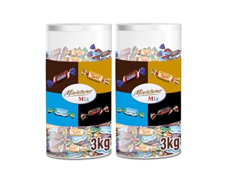 Miniatures Mix | 2 x 3kg | Mini Schokoriegel | Großpackung Schokolade | Party Mix | Mars, Snickers, Bounty & Twix Schokoriegel