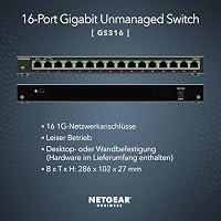 NETGEAR 16-Port Gigabit Ethernet Unmanaged Switch (GS316): Desktop- oder Wandbefestigung, leiser Betrieb – Ansicht 2