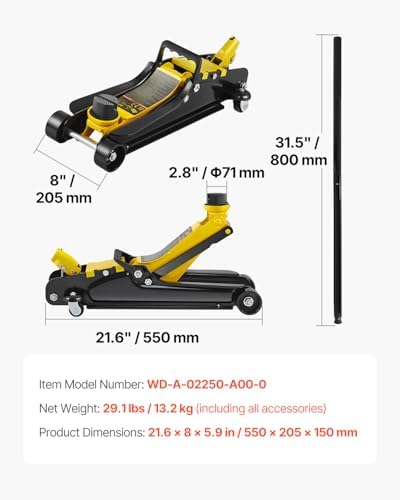 VEVOR Floor Jack, 2.5 Ton Low Profile Floor Jack Heavy-Duty Steel Racing, with Single Piston Lift Pump, Lifting Range 3.35"-14.96" — view 6