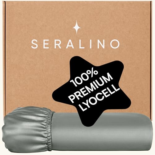 Seralino Mako Satin Spannbettlaken 90x200cm Grün Salbeigrün | 100% Lyocell Bettlaken 90x200 | Spannbetttuch 90x200cm hohe Matratze bis 30cm Steghöhe | Spannbettlaken einfarbig