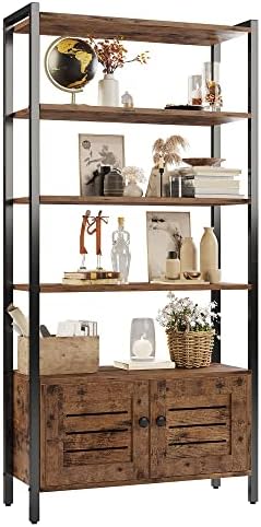 IRONCK Industrial Bookshelf and Bookcase with 2 Louvered Doors and 4 Shelves, Standing Storage Cabinet for Living Room, Home Office, Bedroom, Washroom, Vintage Brown