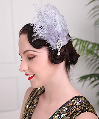 Aimimier 1920S Great Gatsby Headpiece Flapper Feather Hair Clip Crystal Teardop Roaring 20S Accessories Prom Party Festival Gatsby Hair Jewelry For Women And Girls #TOP3