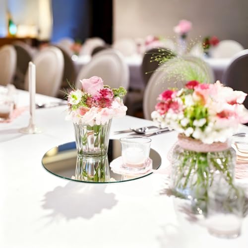 Image of 10 Pack Round Mirror Centerpieces for Tables Decorations, 6 inch Acrylic Circle Mirror Centerpieces Mirror Tray Candle Plate Centerpiece for Wedding Table Decorations Wall Decor (Round, 6inch)