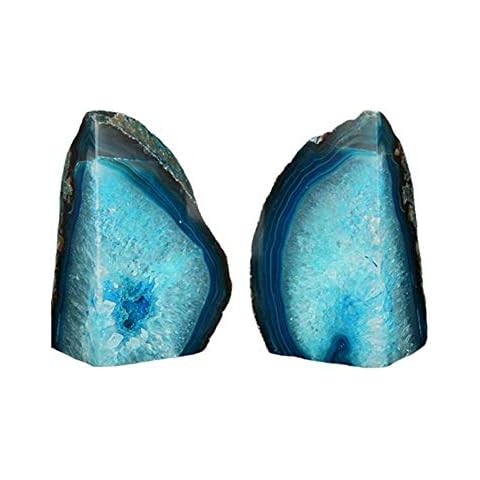 AMOYSTONE Dyed Teal / Aqua Agate Decorative Bookends Large Crystal Stone 1 Pair 4-6 LBS for Study Room Office Books Cover