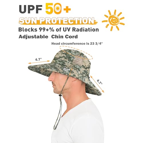 Image of Men Safari Sun Hat Wide Brim Boonie Fishing Cap with Adjustable Drawstring
