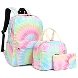 Mimfutu Tie Dye School Backpack for Teen Girls, 3-in-1 Kids Backpack Bookbag Set School Bags with Lunch Box Pencil Case