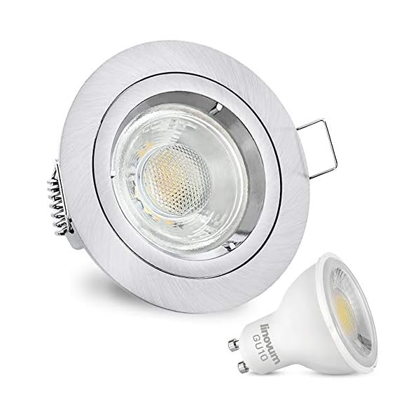 linovum® 10er Set Einbaustrahler LED GU10 230V - runde Einbauspots Edelstahl gebürstet Optik inkl. LED GU-10 neutralweiß… – Bild 7