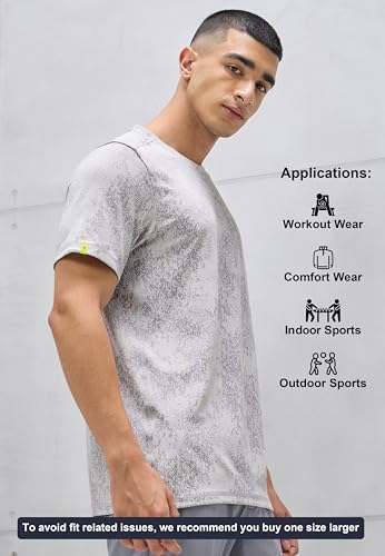 Image of TECHNOSPORT Men Polyester Regular Fit Half Sleeve Jacquard T-Shirt with Double Cool, Quick Dry & Anti Microbial for Sports, Running & Casual Use