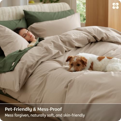 Image of Bedsure PureWoven 100% Washed Cotton Duvet Cover Set, Queen Size, 3-PC