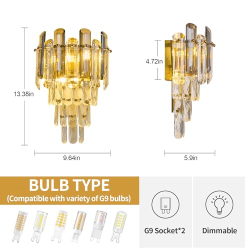 BBLLWJ Modern Crystal Wall Sconces Gold Wall Sconce Set of Two Bathroom Vanity Light Fixtures Bedside Wall Light for Living Room Bedroom Hallway Foyer G9 Bulbs by BBLLWJ - Used condition - Image 5