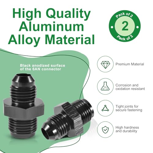 6AN Male to 5/8 x 18 Inverted Flare Thread Fitting Adapter Connector,Aluminum Straight,Anodized Surface Fuel Fitting-Black(2PCS) by KEXWAN - Used condition - Image 3