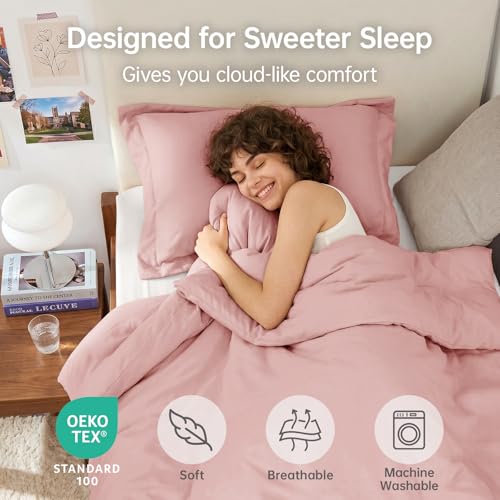 Image of MUXHOMO Twin /Twin XL Comforter Set, All Season Ultra Soft Down Alternative Bedding - 2 Piece Lightweight Bed Set Includes 1 Comforter (68 inchx88 inch) and 1 Pillow Shams (20 inchx26 inch), Rose Gold