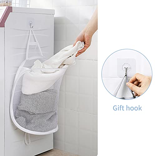 Eomtur Pop-Up Hanging Laundry Hamper Small Mesh Laundry Basket 2 Pack Foldable Hamper Collapsible Wall Mounted Storage Bag thumb #2