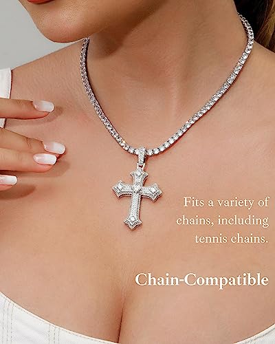 LuxeFlex Gothic Iced Out Diamond Jesus Cross Necklace with 20" Stainless Steel Rope Chain, 14K Gold Plated Pendant Religious Faith Cross Jewelry Gifts, Underground Hip-Hop Jewelry for Men Women3