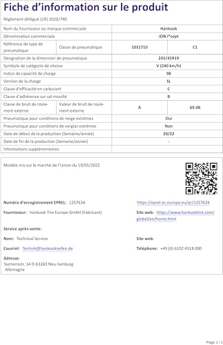 245/45Vr19Hankook Tl Iw01 S-A (Nuovo) 98V E - 3