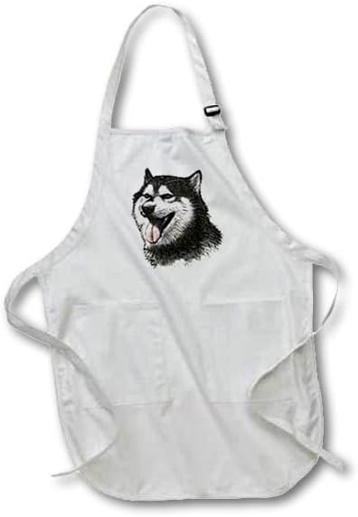 3dRose Medium Length Apron - Drawing of a Cute Husky Sticking Out His Tongue, with Pouch Pockets (apr_280377_2)