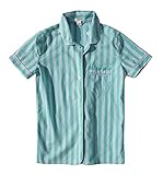 J.Crew Factory Women's Poplin Piped Sleep Shirt (X-Large, Blue/Green Cabana Striped)