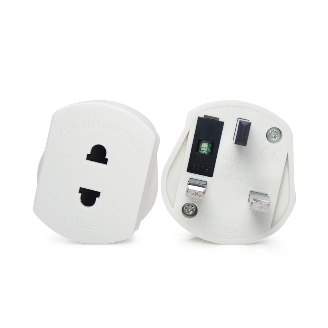 Azonee 2 Pack UK Electric Toothbrush Adapter Plug Charger, Shaver Socket Converter, EU/USA 2 Pin to UK 3 Pin for Bathroom Two to Three Prong Charging Toothbrush Razor Epilator Shaver Adapter