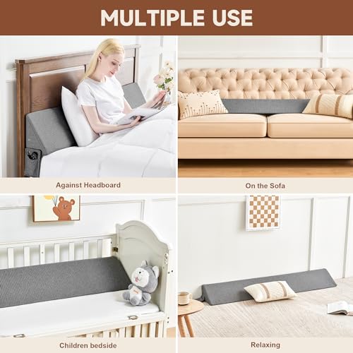 Image of IFNOW Queen Size(60 inchx6 inchx10 inch) Bed Wedge Pillow for Headboard, Mattress Gap Filler(0-8 inch), Bed Wedge for Gap Between Your Headboard and Mattress Dark Grey (Pack of 2)