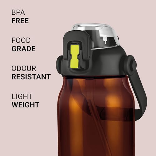 Image of MILTON Juwel 1000 Premium Crystal Clear Unbreakable Material Sipper Water Bottle | BPA Free | One-Touch Open |Leak-Proof | Sturdy Handle Cum Mobile Holder | Ideal for Office, School, Gym, 975ml, Black