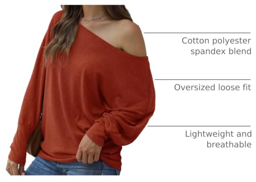 Image of Aifer Women's Off The Shoulder Tops Sexy Long Sleeve Shirts Oversized Fashion Casual Batwing Sweaters Pullover Tunic Tops