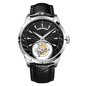 Aesop Men’s Genuine Mechanical Hand-Wind Tourbillon Starry Sky Luminous Wrist Watch Business Dress Watches Leather Strap