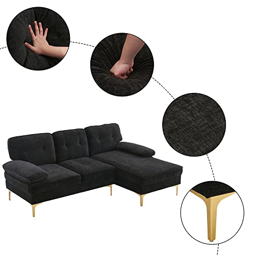 Veryke L Shaped Sofa Upholstered Couch Modern 3-Seat Modular Sofa With Armrest And Metal Legs Sectional Sofa For Living Room Apartment(Black) #TOP4