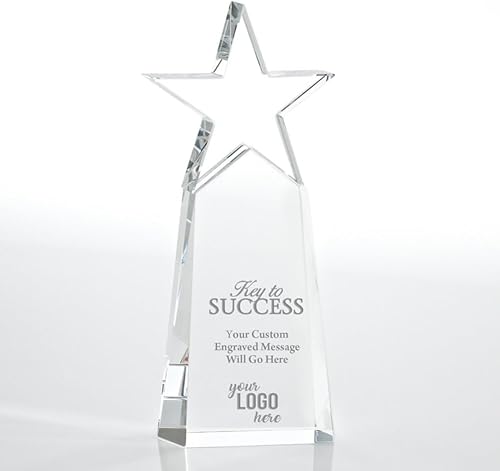 Trofeo grabado  Cristal  Torre con estrella en la parte superior  Premio para empleados  Grabado personalizado de hasta cuatro líneas y selección de