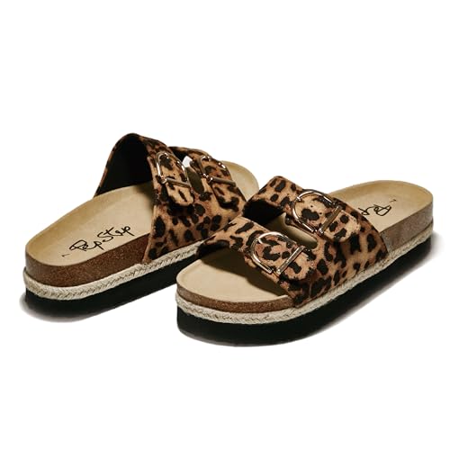 Image of PepStep Slide Sandals for Women with Soft Cork Footbed and Strap, Ladies Fashion Platform Slide Sandals Comfortable Slip On Style