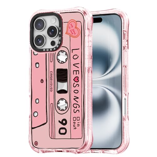 Rosarnnah for iPhone 16 Pro Max Case Aesthetic Pink, Cassette Tape