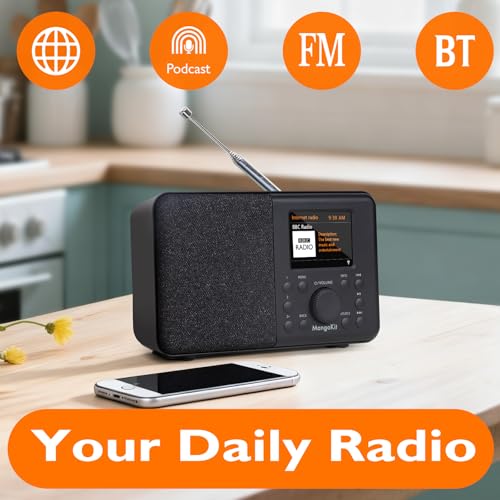 Image of SR10 WiFi Internet Radio, Podcast Player, Bluetooth Speaker, Portable FM Radio, Color Display,Dual Alarms, Presets,Application Control Support-Black