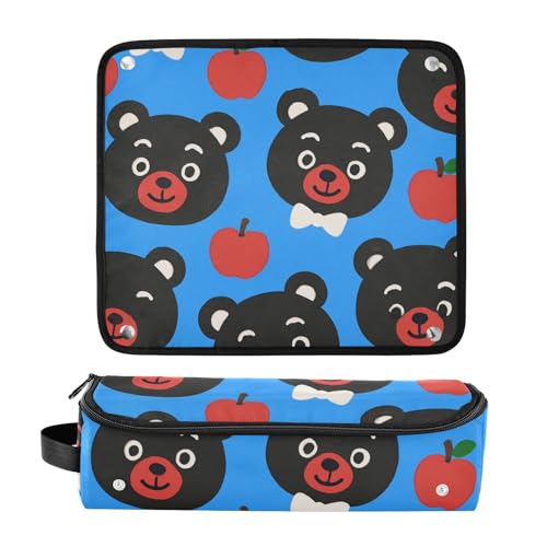 Bolsa de viaje portátil impermeable GuoChe con estampado de oso negro y manzana, con tapete resistente al calor para planchas de pelo miniatura 3