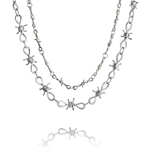 ABITONCC 2 Pcs Unisex Punk Barbed Wire Necklace Hip Hop Thorn Choker Rock Jewelry Eboy Chain Necklace for Men Women