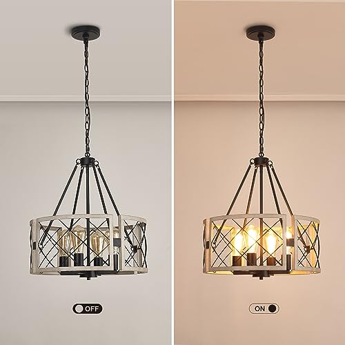 Santostock 016BW4 D19'' Farmhouse Chandelier, 4-Light Adjustable Dining Room Light Fixture Kitchen Island Lighting thumb #4