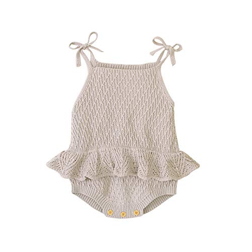 mimixiong Baby Sleeveless Romper Girls One Piece Cotton Outfit Halter Jumpsuit Beige 70