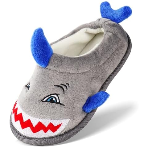 Ibeauti Cute Animal Slippers for Kids Boys Girls Memory Form Warm Plush Winter House Slippers Shoes(Grey Shark,US,Big kid 1) Cover