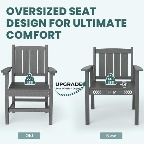 Image of Pamapic Patio Dining Table Set, 6-Piece Outdoor Dining Set for 6, Grey | 1 Rectangular Table, 4 Chairs & 1 Bench, Wood-Grain HDPE, Elegant Armrests, All-Weather Design, Umbrella Hole