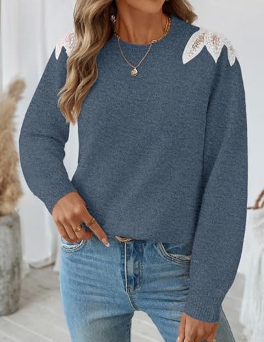 ZESICA Women's Fall Long Sleeve Sweaters 2025 Crew Neck Knit Loose Dressy Pullover Tops Winter Trendy Outfits2