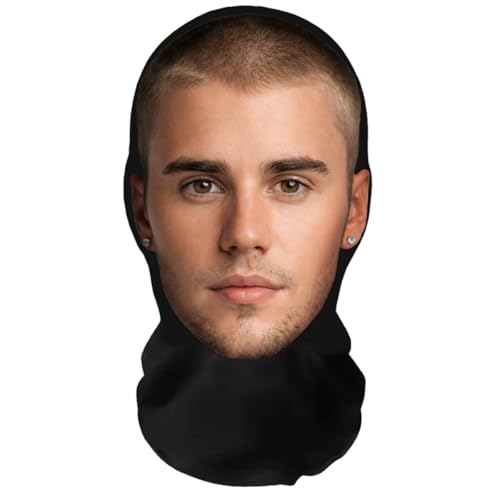 Aristo Solutions Masque intégral Justin Bieber avec impression 3D réaliste - Respirant, léger et confortable, idéal pour le cosplay, les fêtes, Halloween, le carnaval et les événements amusants