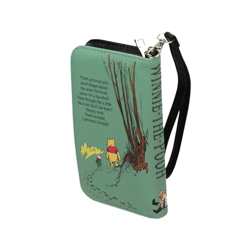 Things2Die4 Sage Green Winnie The Pooh Book Wallet Wristlet – ID Holder, Snap Close, Zipper Coin Pouch, 4 Card Slots, and Bill Pockets – Perfect for Fans3