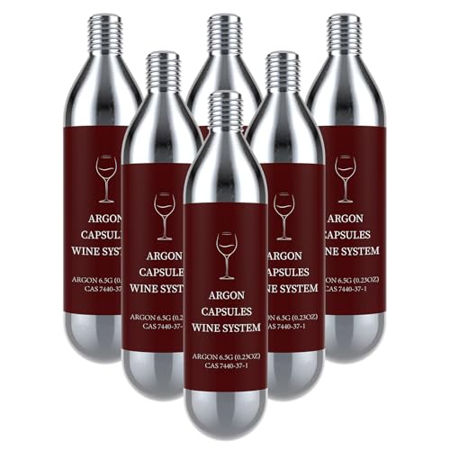 6 Pack Argon Gas Capsules Compatible with Wine Preservation Systems Plastic Cyclindrical Bottle Stopper for Wine Preservation Silver