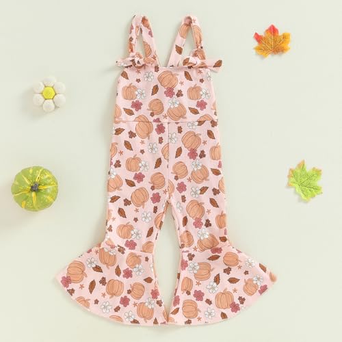 Kayotuas Toddler Baby Girl Halloween Outfit Jumpsuit Sleeveless Floral Pumpkin Ghost Bell Bottom Romper Overalls Fall Clothes2