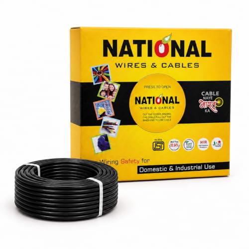 Image of NATIONAL P.V.C. INSULATED WIRES & CABLES | 1.5mm | 90m | FR PVC Insulated CCA Copper Wire | Single Core Multi-Strand House Wiring Cable | Gauge (10 No.) | Black